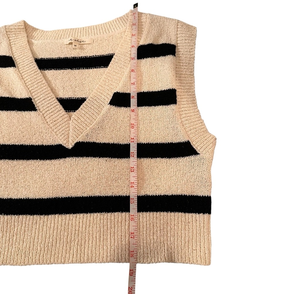 Et Clet Cream Black Striped V Neck Sleeveless Cropped Soft Sweater Vest Medium - Picture 7 of 7